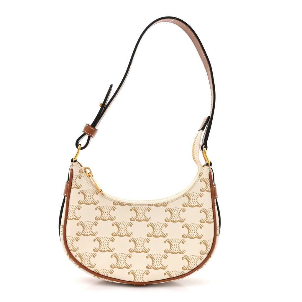 Canvas Calfskin Mini Ava Triomphe Shoulder Bag White