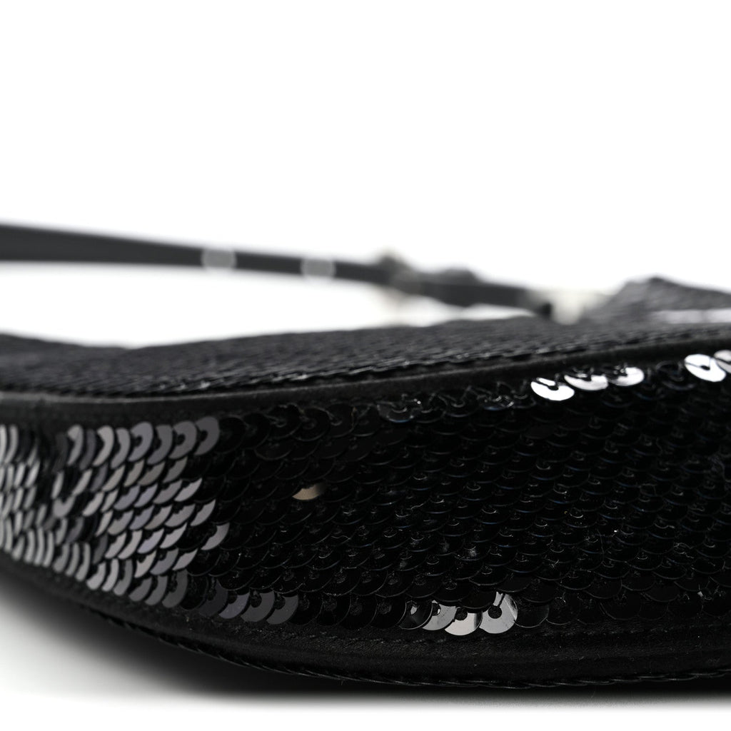 Paillettes Sequin Logo Cleo Adjustable Strap Shoulder Bag Black White