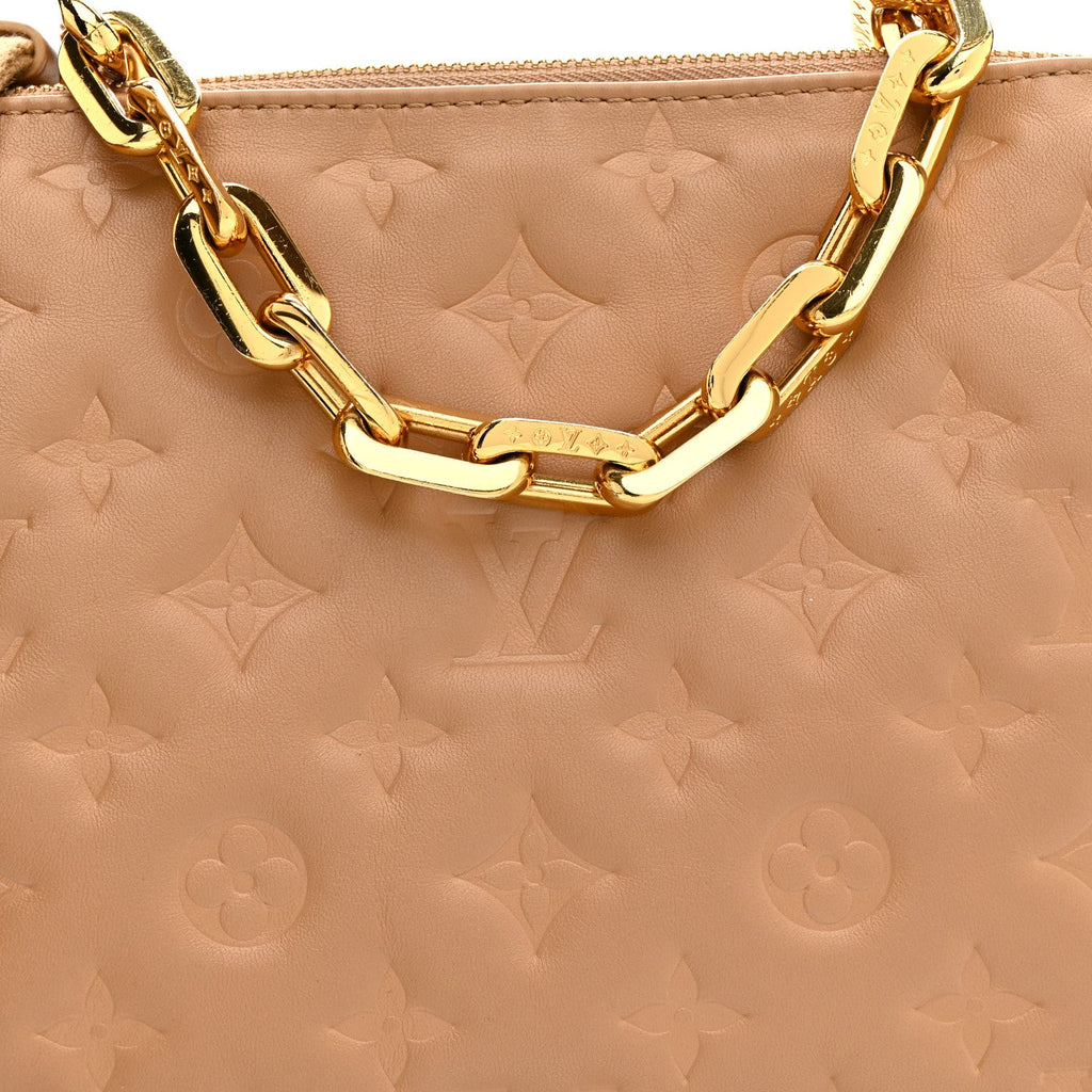 Lambskin Embossed Monogram Coussin PM Camel
