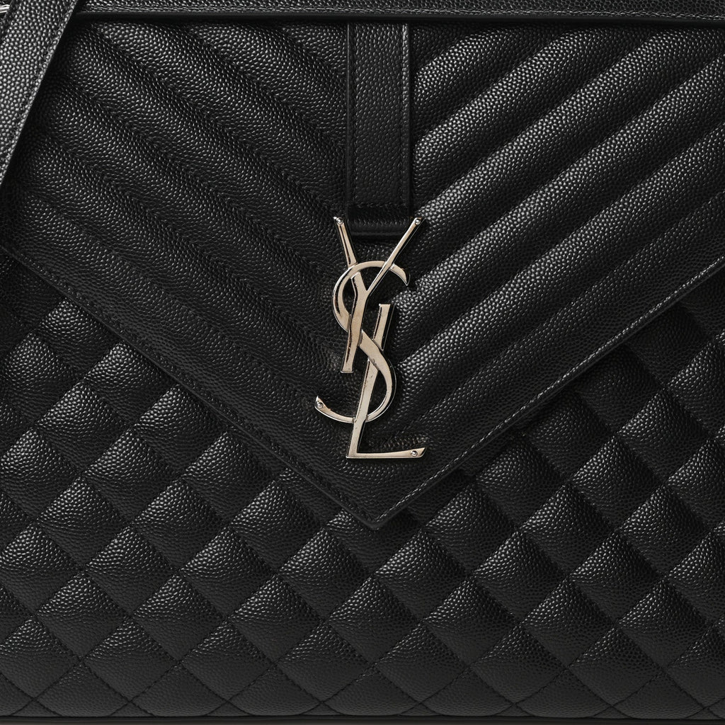 Grain De Poudre Textured Mixed Matelasse Large Triquilt Monogram Satchel Black
