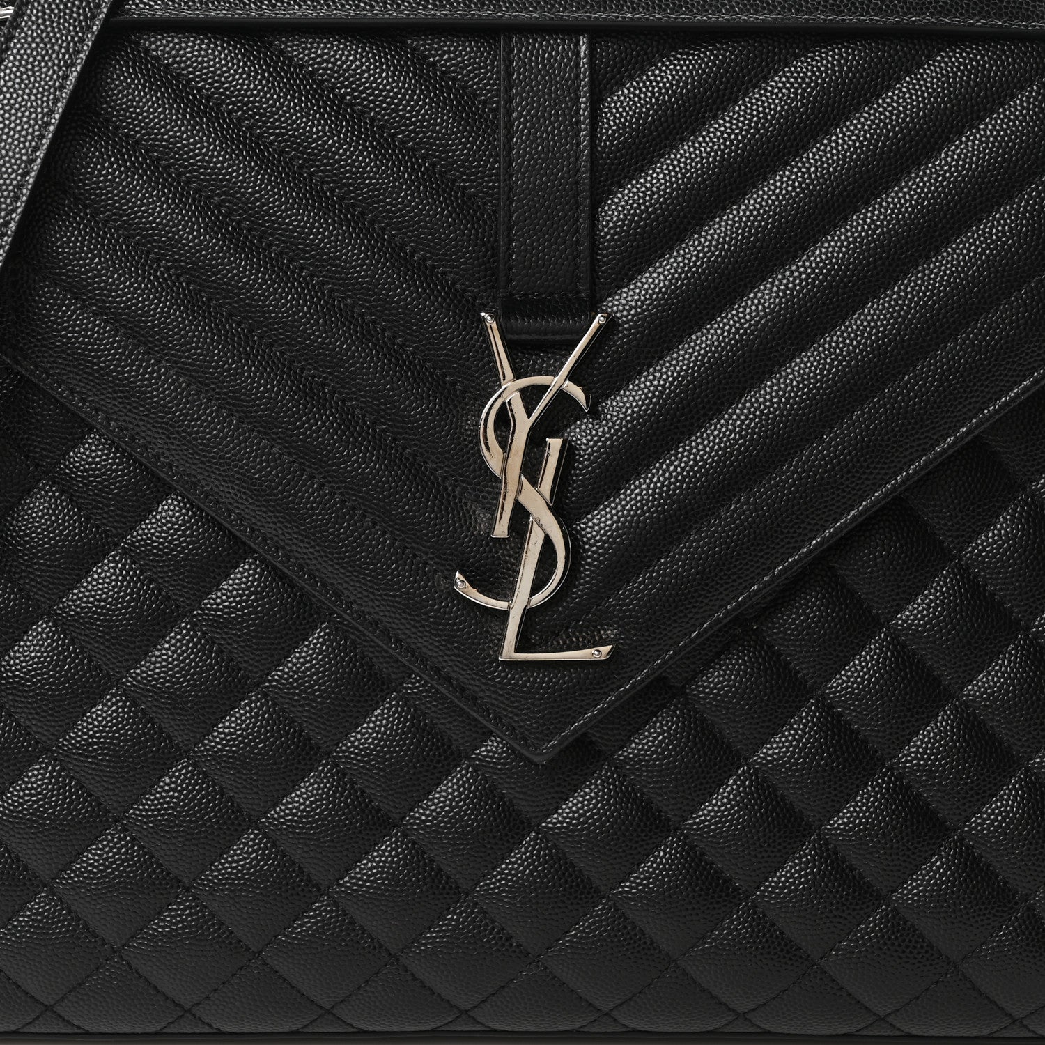 Grain De Poudre Textured Mixed Matelasse Large Triquilt Monogram Satchel Black