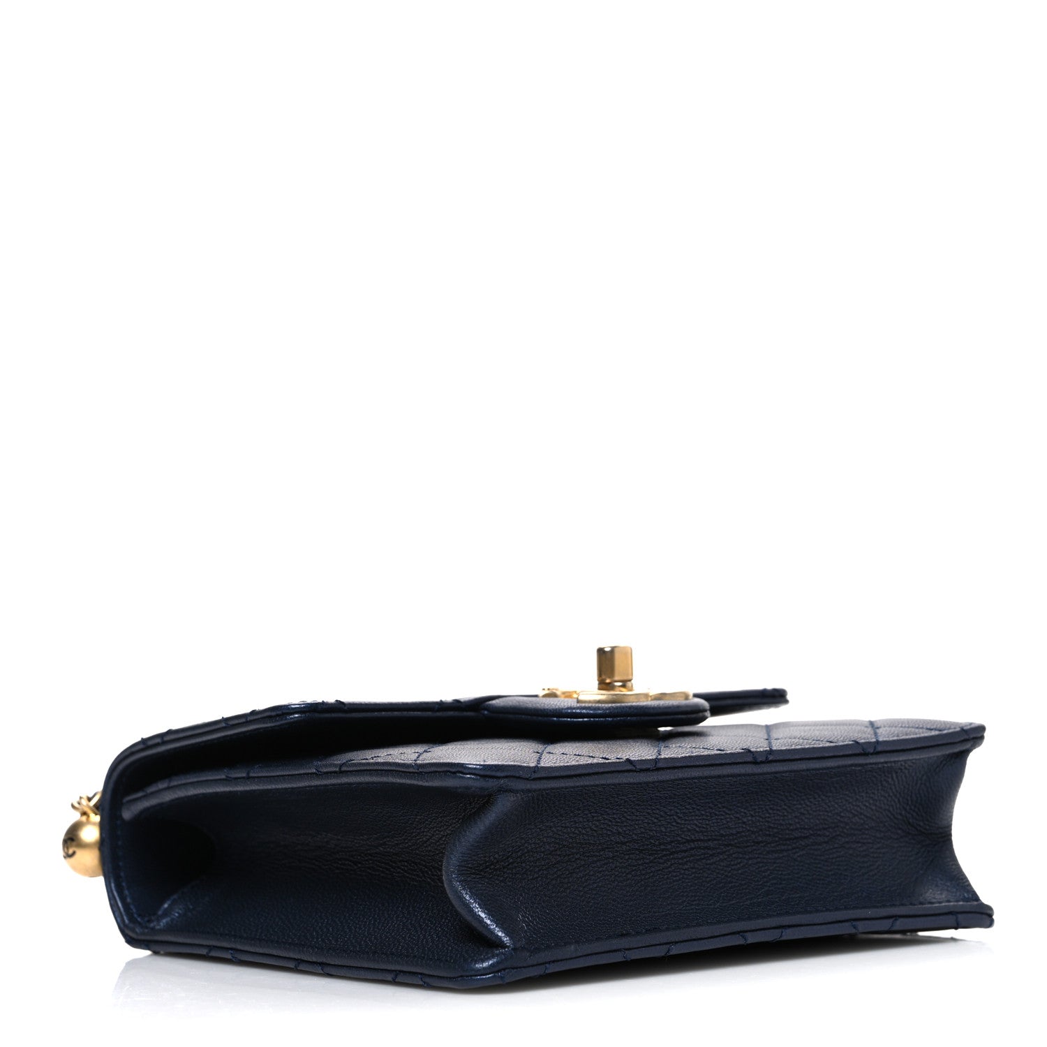 Iridescent Lambskin Quilted Chic Pearls Flap Navy Blue