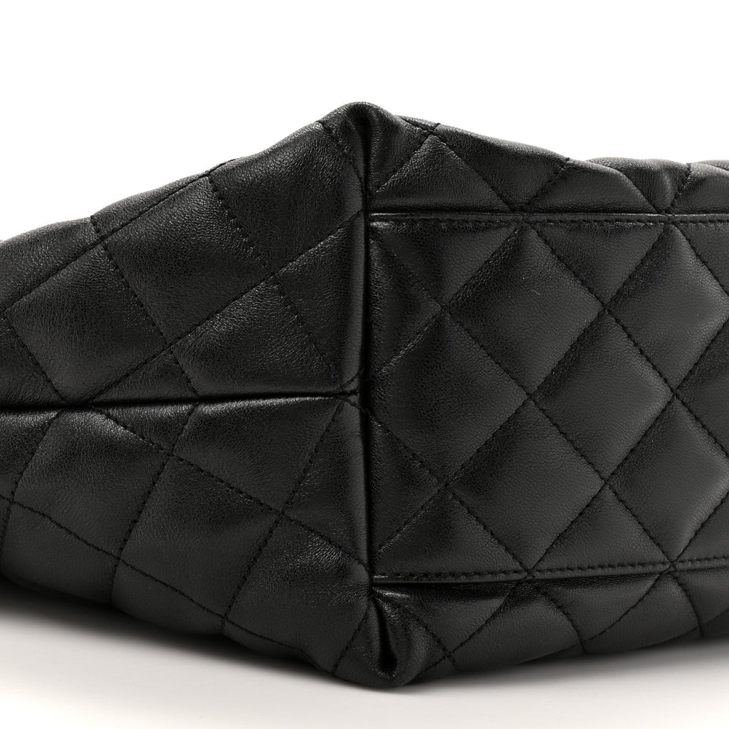 Lambskin Quilted Medium Icare Shopping Tote Black