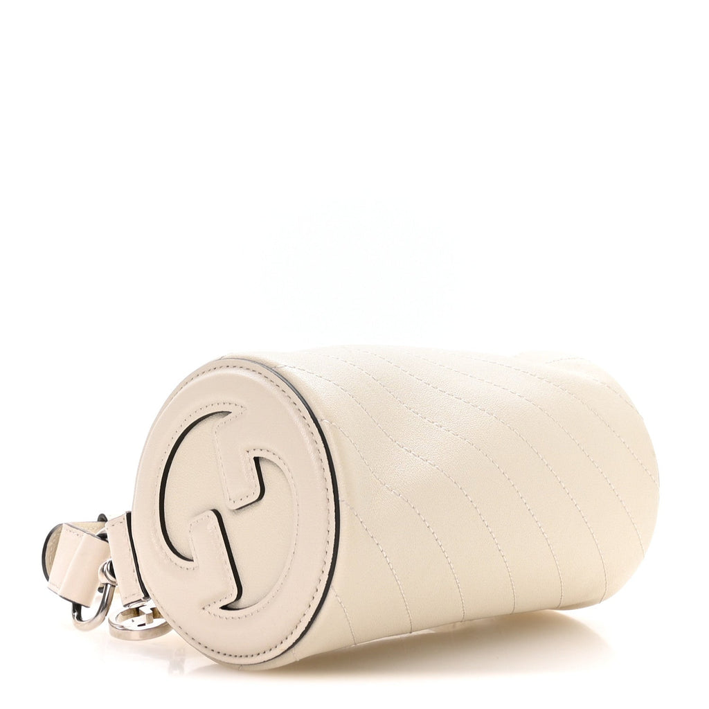 Sakai Be Green Calfskin Diagonal Stitched Mini Blondie Barrel Shoulder Bag Mystic White