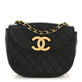 Lambskin Quilted Half Moon Flap Black