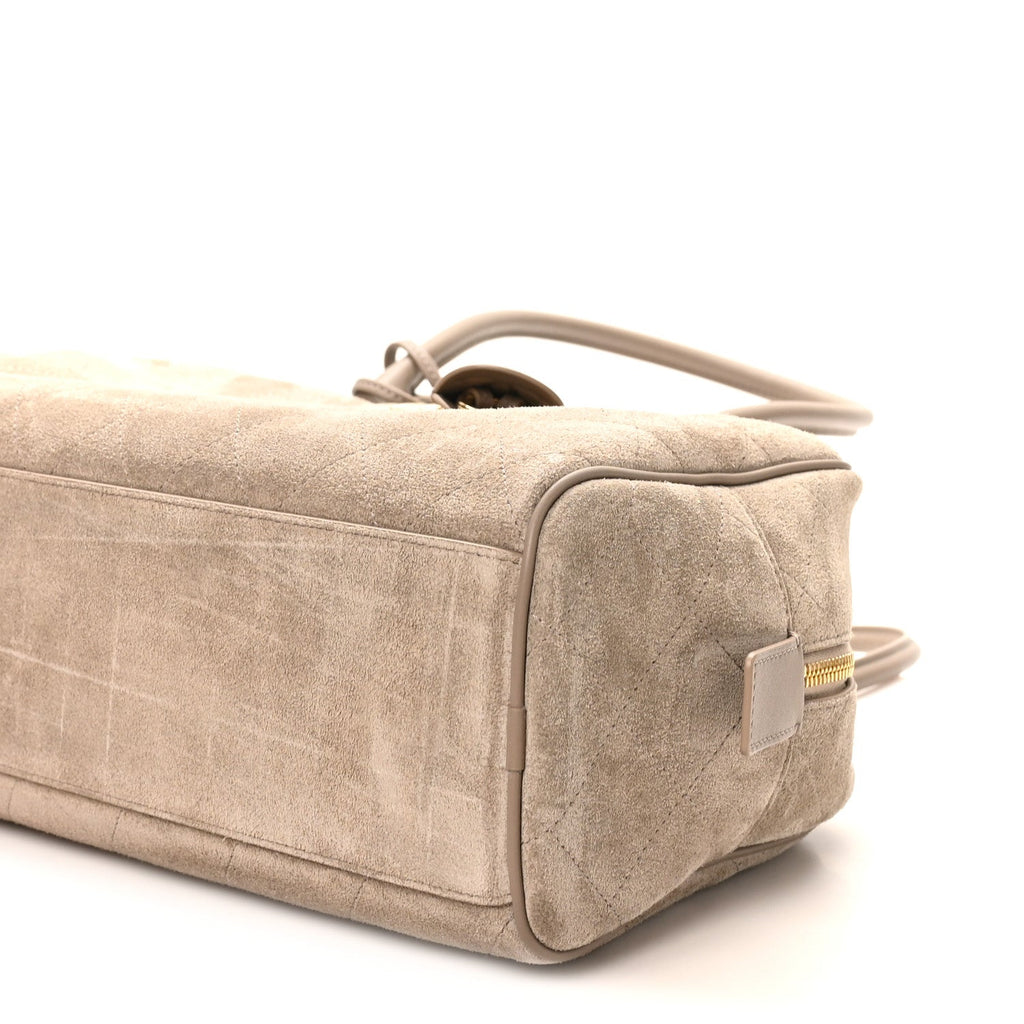 Suede Calfskin Large Perfect Bowling Bag Grey