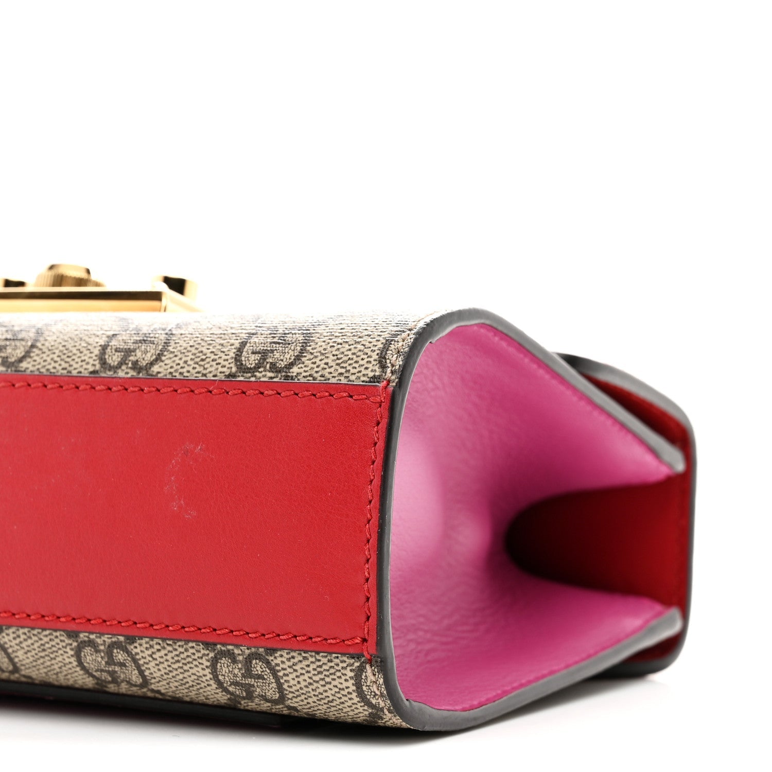 GG Supreme Monogram Calfskin Small Padlock Shoulder Bag Beige Hibiscus Red New Rosette