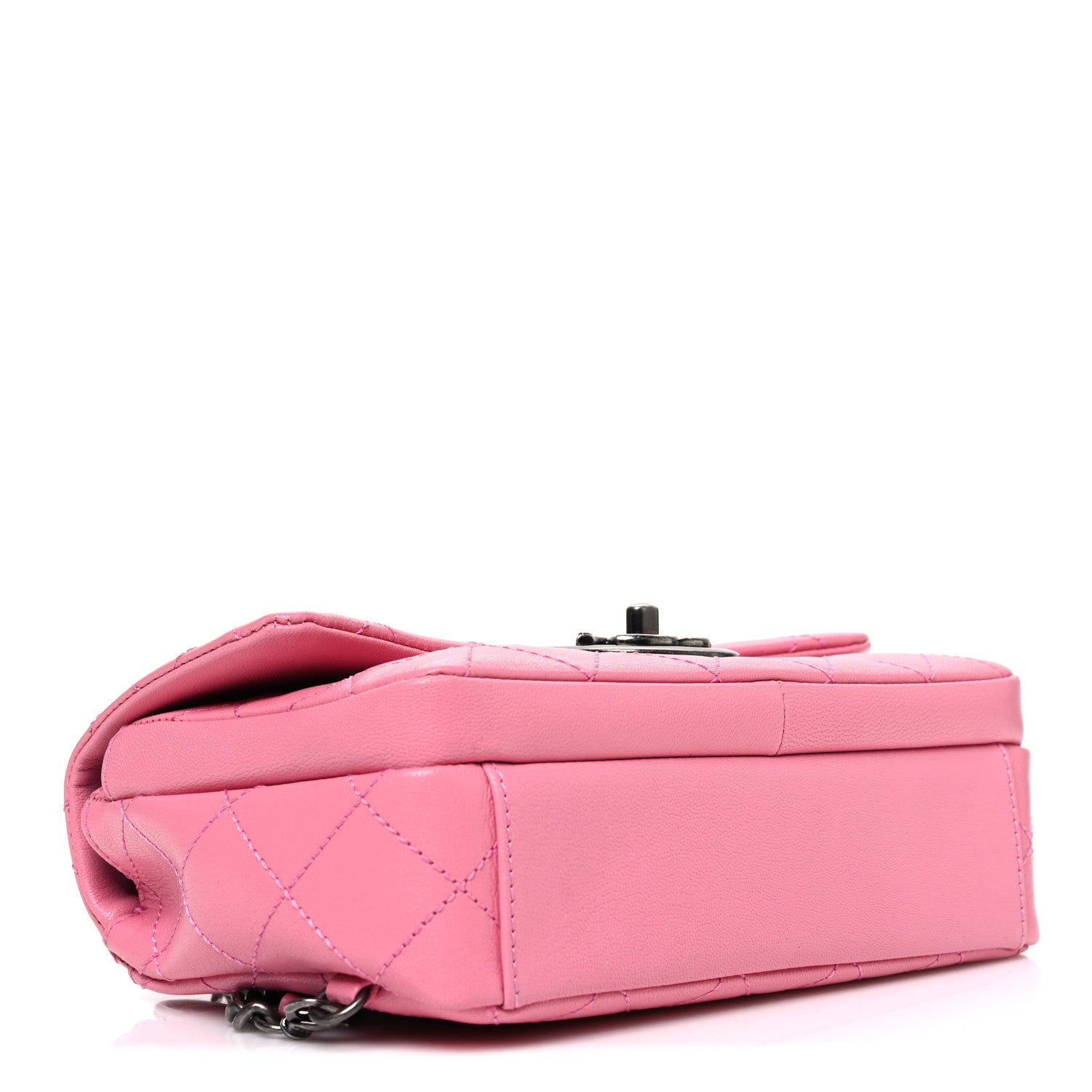Shiny Goatskin Quilted Small Double Carry Waist Chain Flap Pink