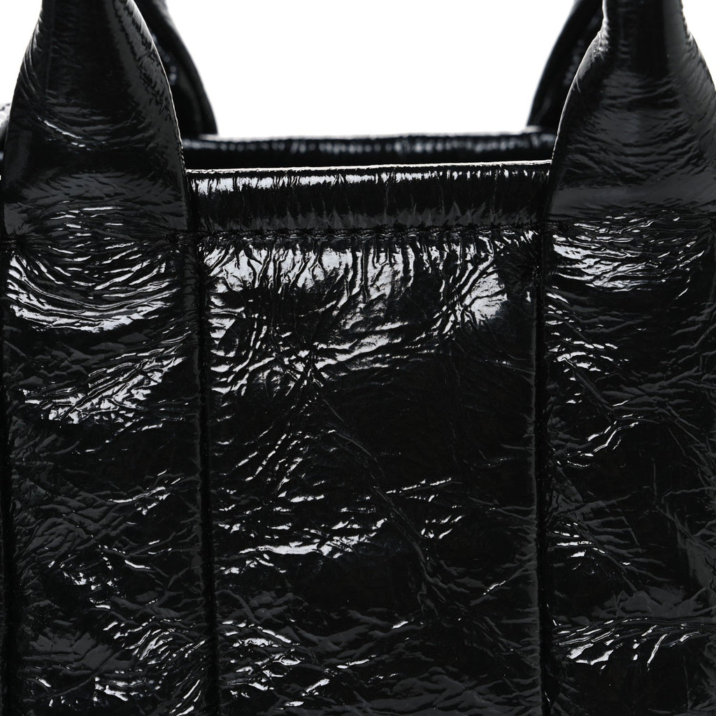 Shiny Crinkled Calfskin Mini The Tote Bag Black
