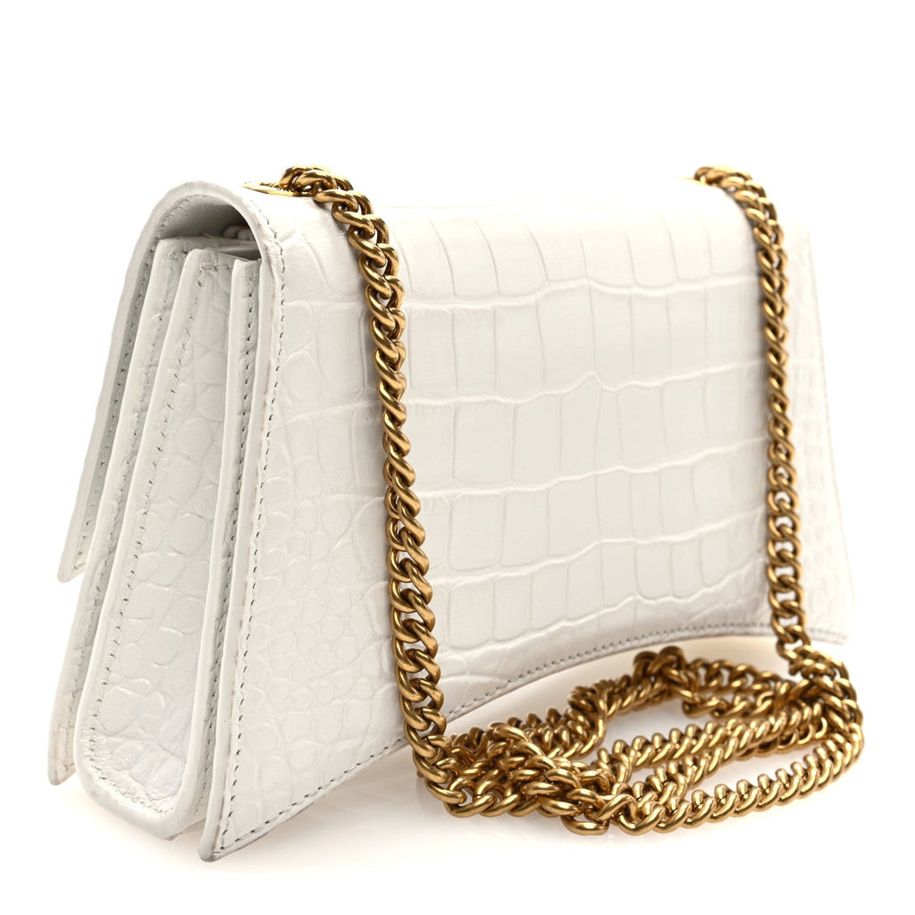 Calfskin Crocodile Small Crush Chain Bag White