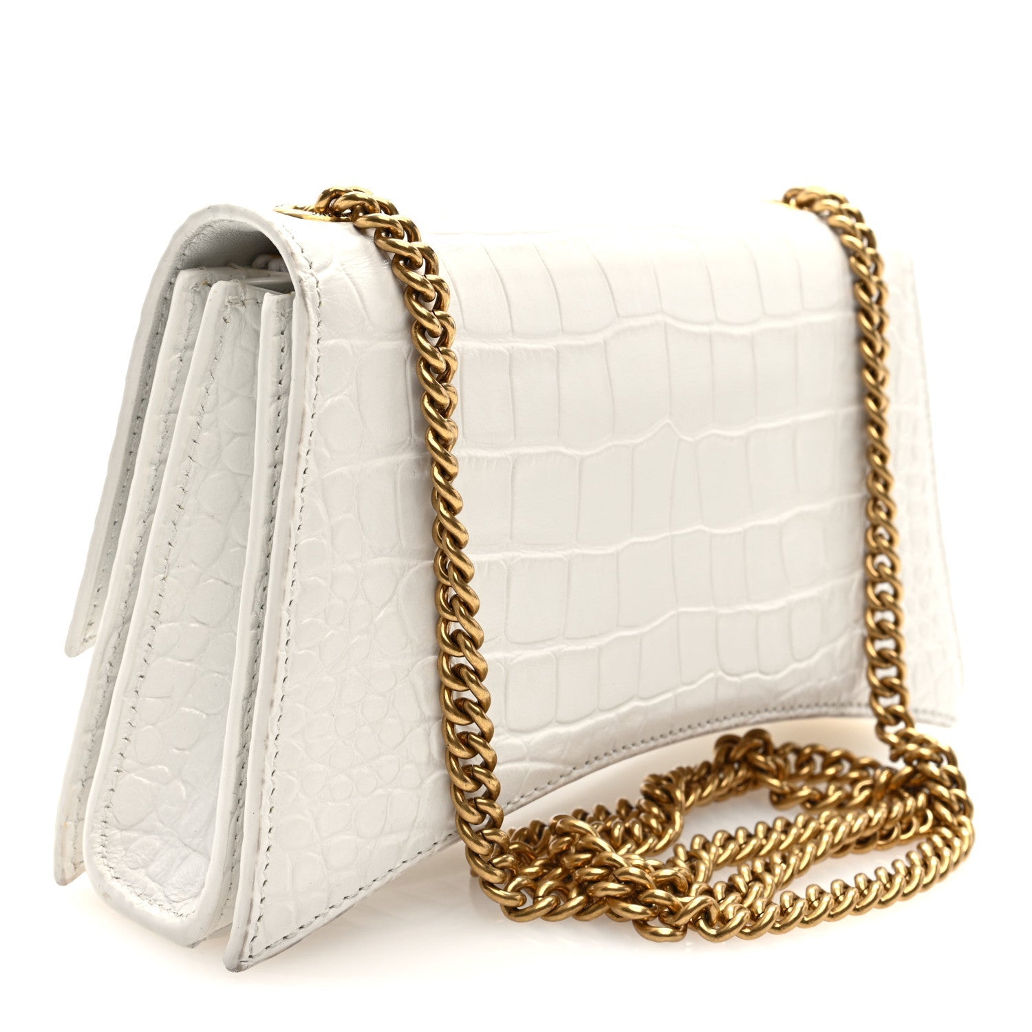 Calfskin Crocodile Small Crush Chain Bag White