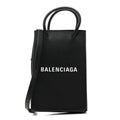 Squared Calfskin Logo Shopping Phone Holder Bag Black