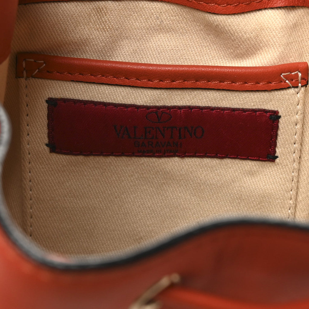 Grained Calfskin Rockstud Bucket Bag Orange