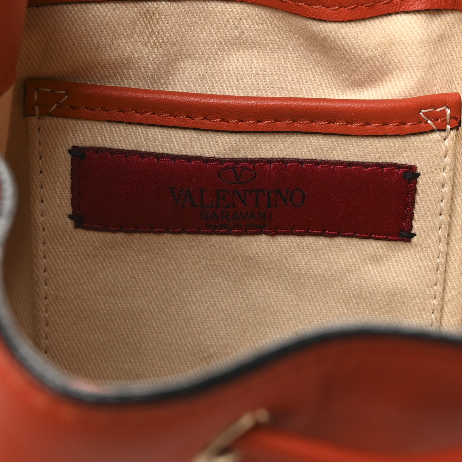 Grained Calfskin Rockstud Bucket Bag Orange