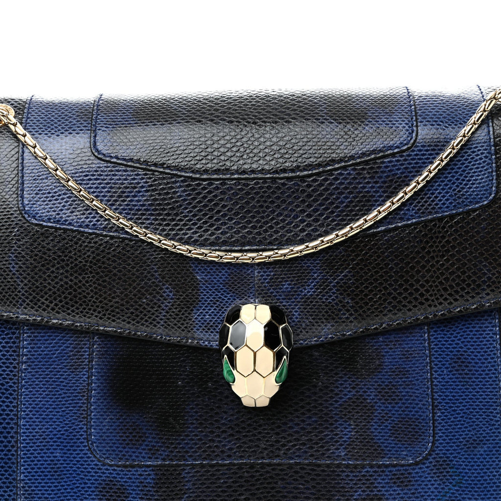Shiny Karung Medium Serpenti Forever Crossbody Bag Dark Blue