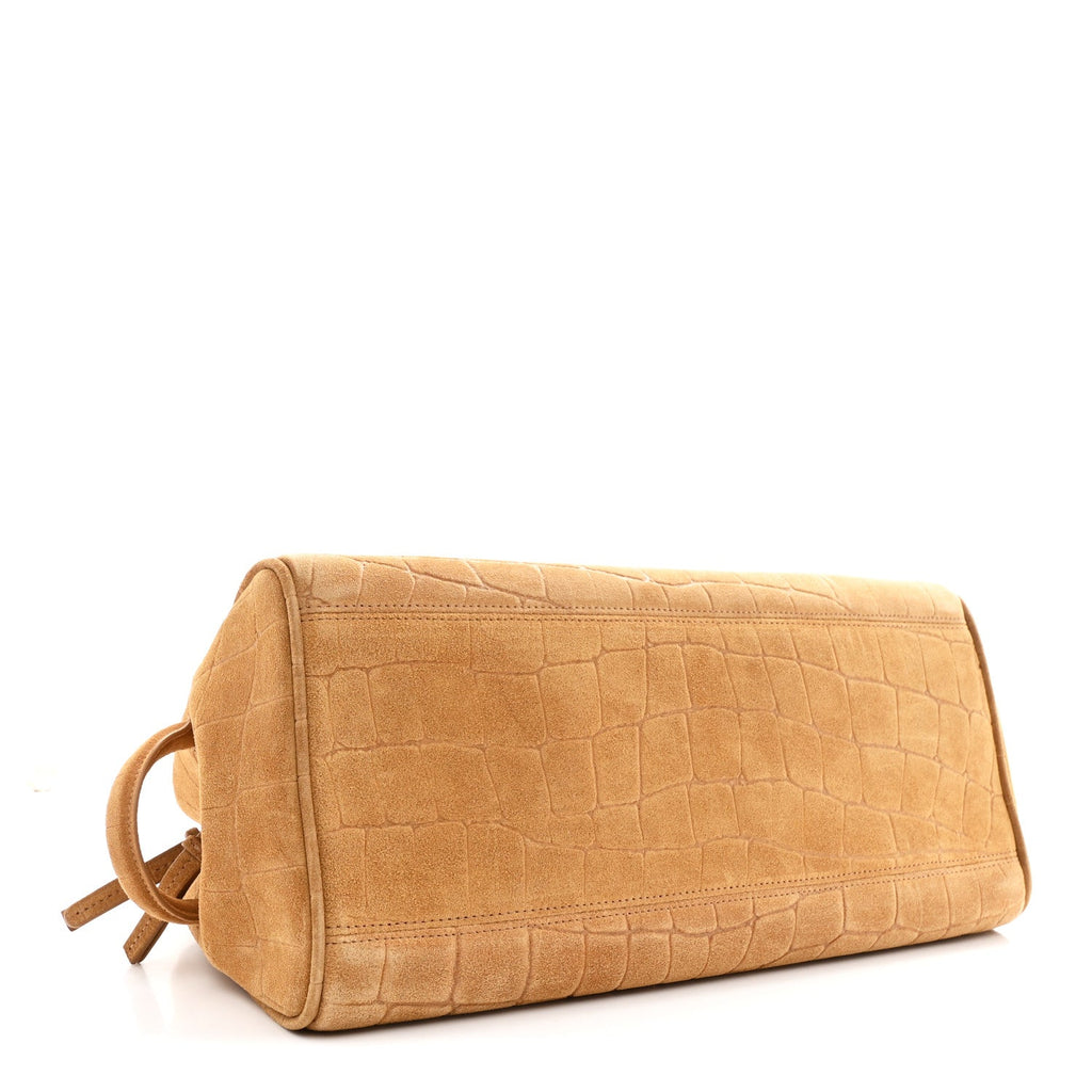 Suede Crocodile Embossed Le Turismo Bowling Bag Camel