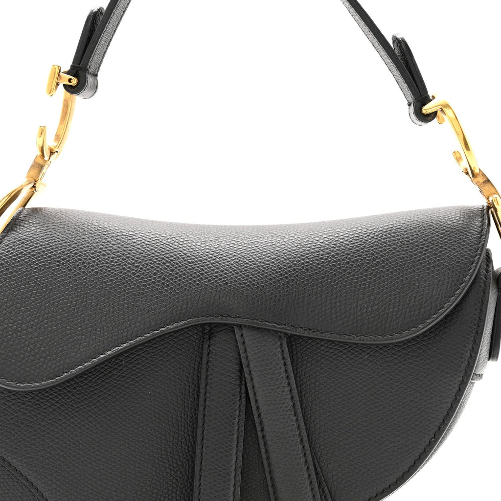 Grained Calfskin Mini Saddle Bag Black