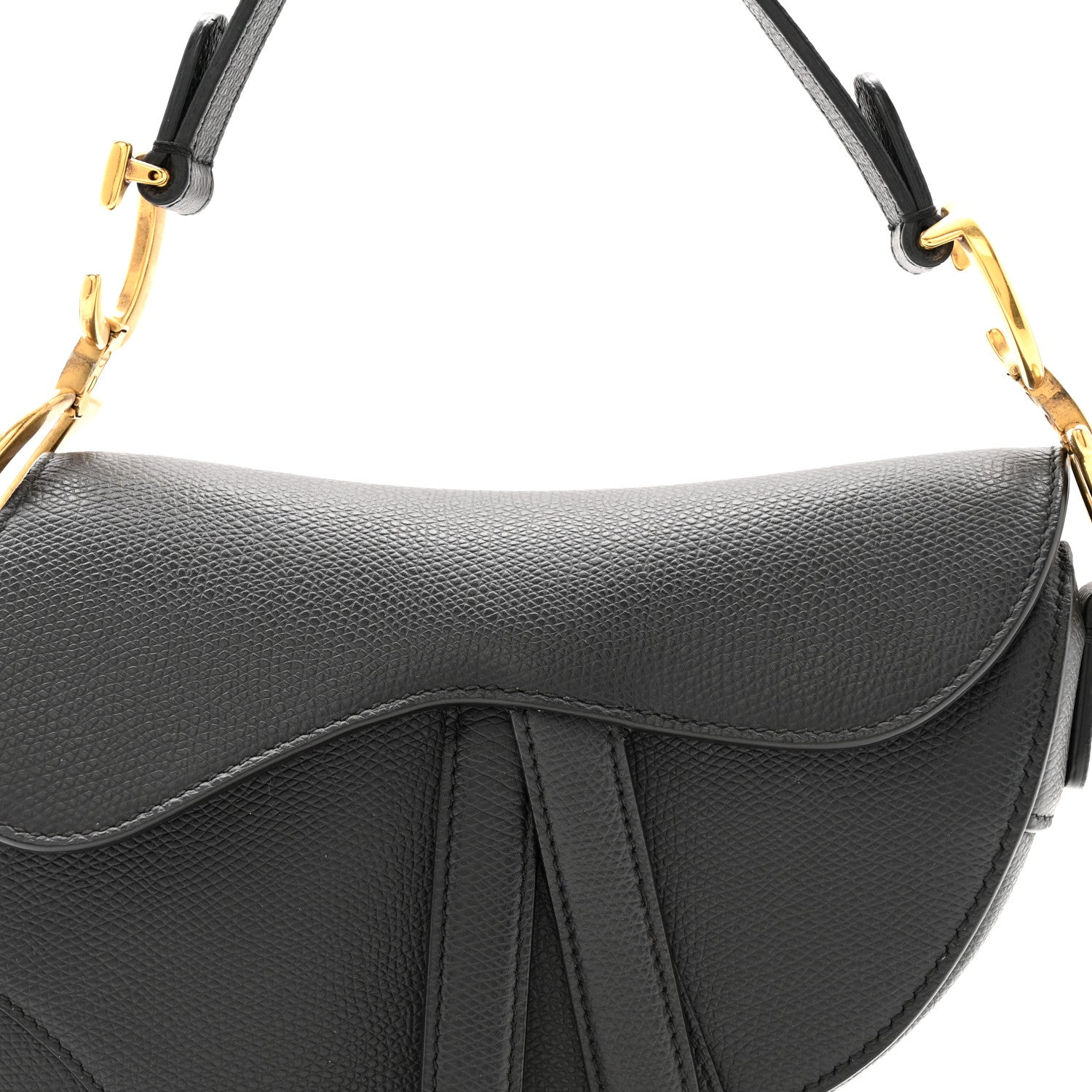 Grained Calfskin Mini Saddle Bag Black