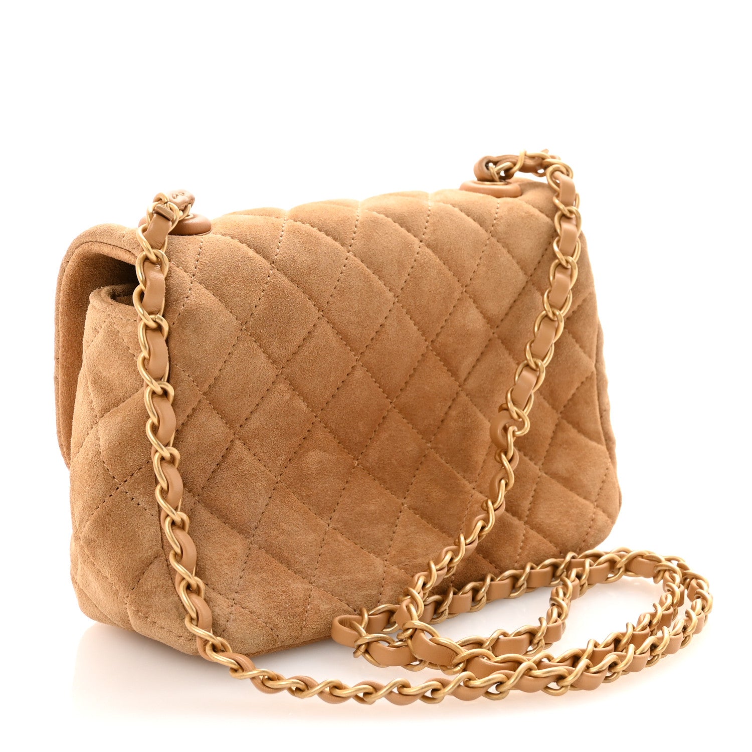 Suede Quilted Mini Flap Dark Beige