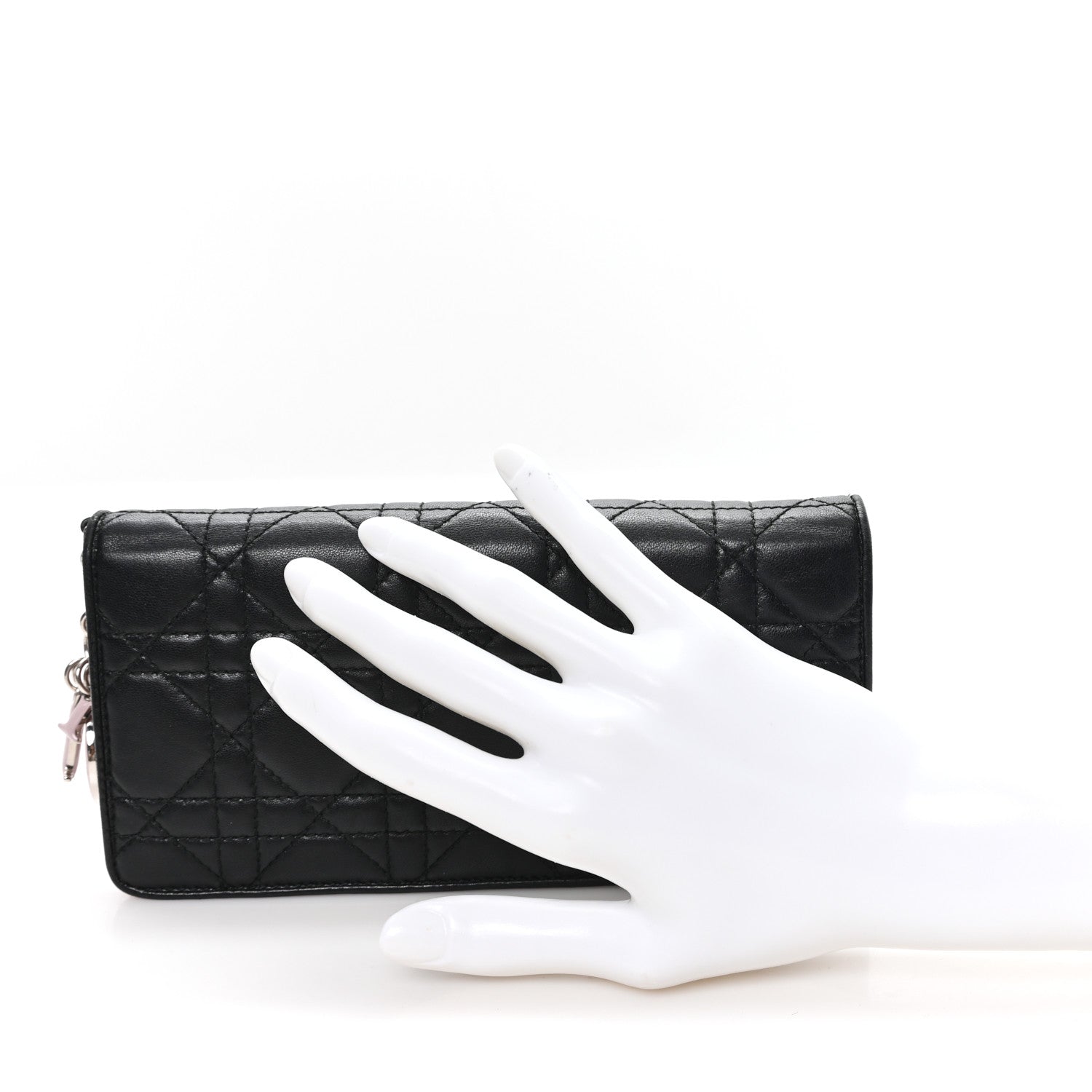 Lambskin Cannage Bi-Color Lady Dior Flap  Holder Black Mauve Pink