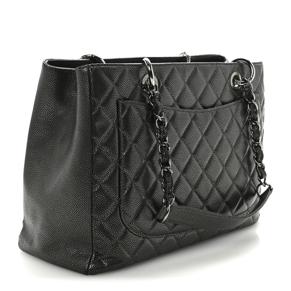 Caviar Quilted Grand Shopping Tote GST Dark Silver