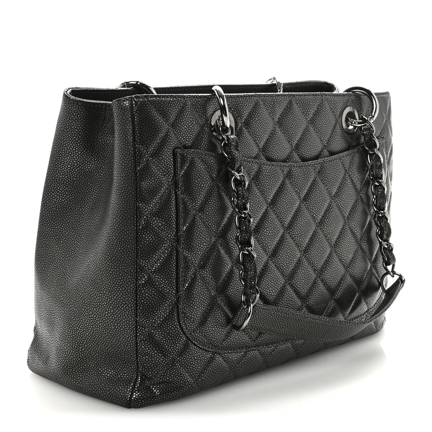 Caviar Quilted Grand Shopping Tote GST Dark Silver