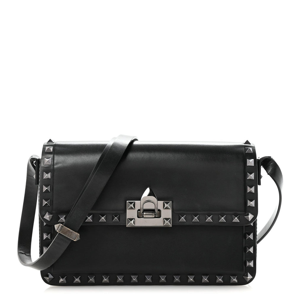 Smooth Calfskin Enamel Tonal Rockstud23 Shoulder Bag Black