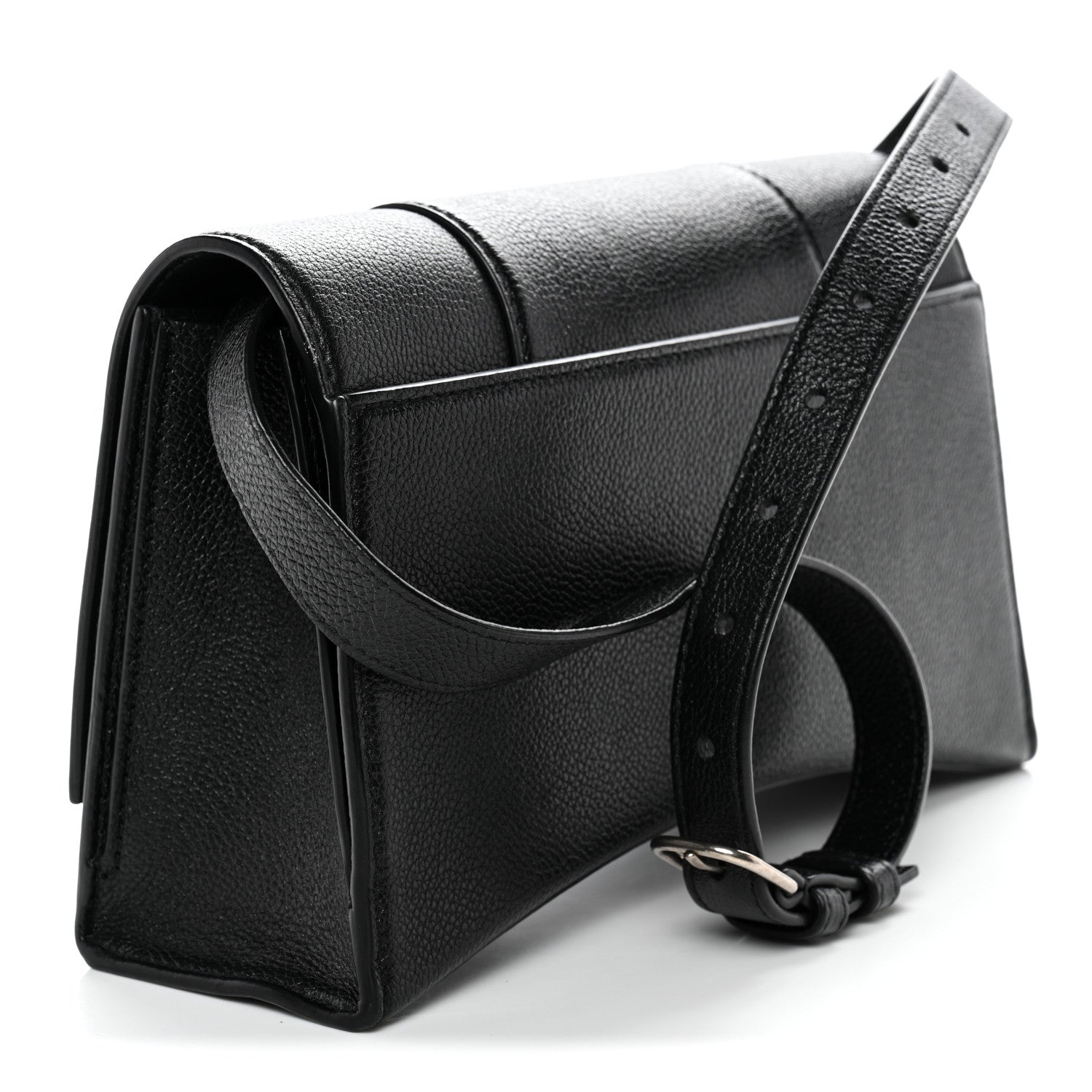 Grained Calfskin Small Hourglass Sling Shoulder Bag Black