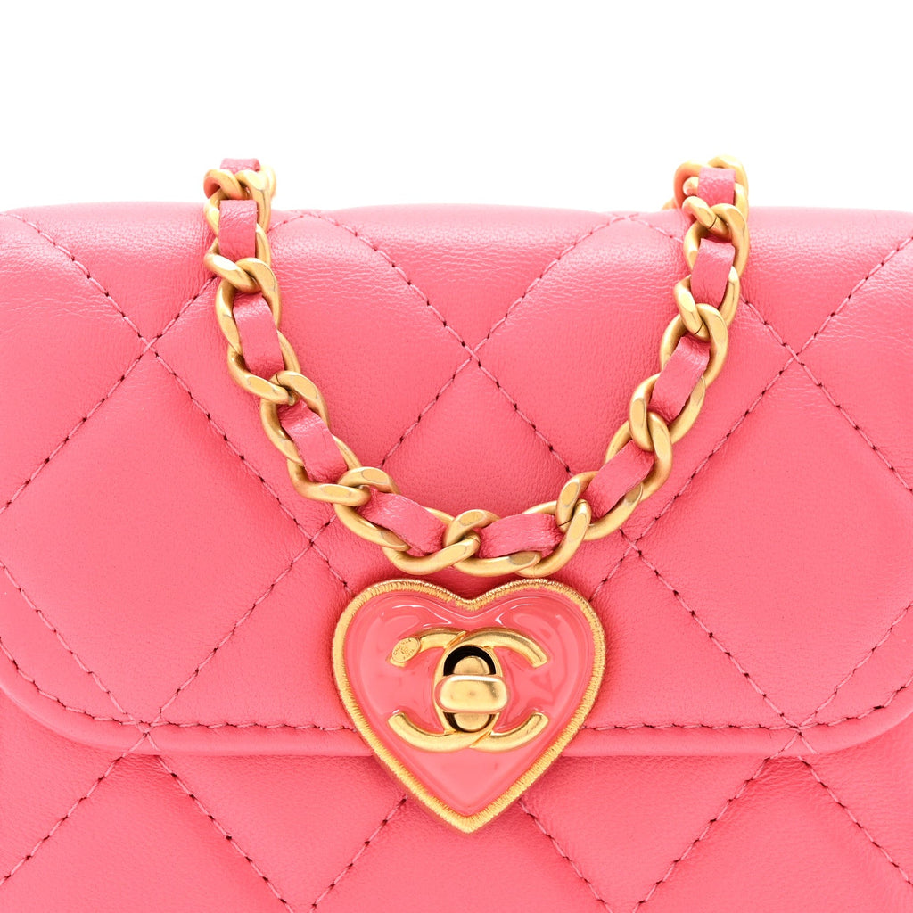Lambskin Plexiglass Quilted Coco Love Clutch With Chain Pink