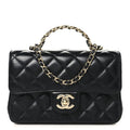 Lambskin Quilted Mini Crystal Top Handle Rectangular Flap Black