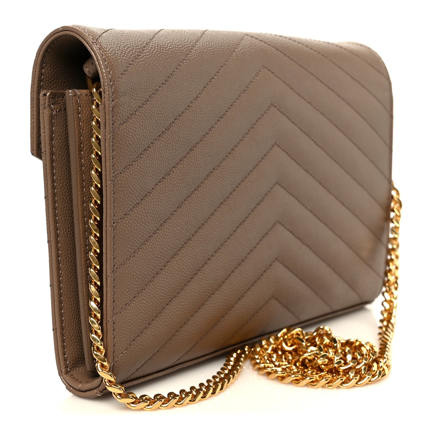 Grain De Poudre Matelasse Chevron Monogram Chain Wallet Dark Beige