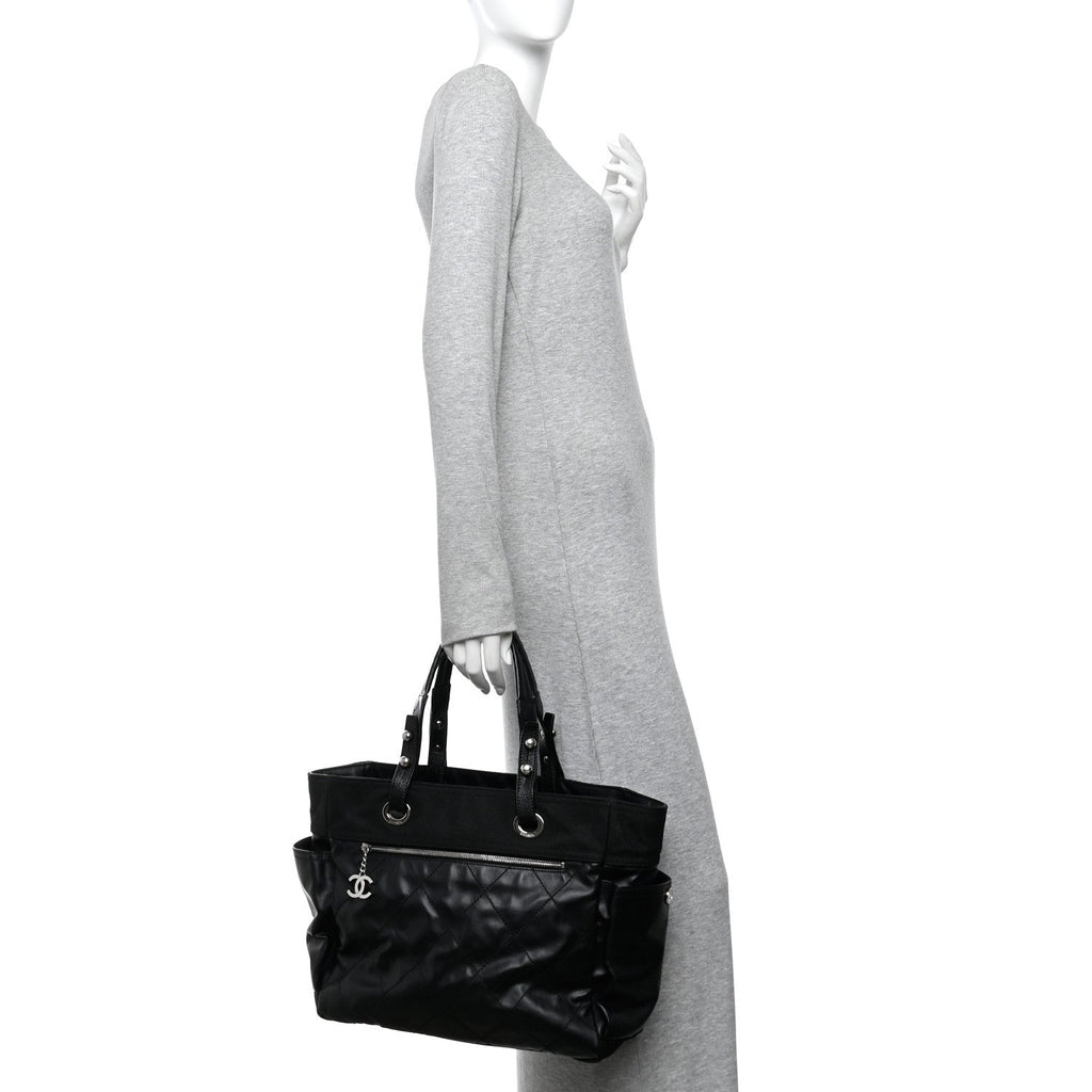 Coated Canvas Quilted Large Paris Biarritz Tote Black