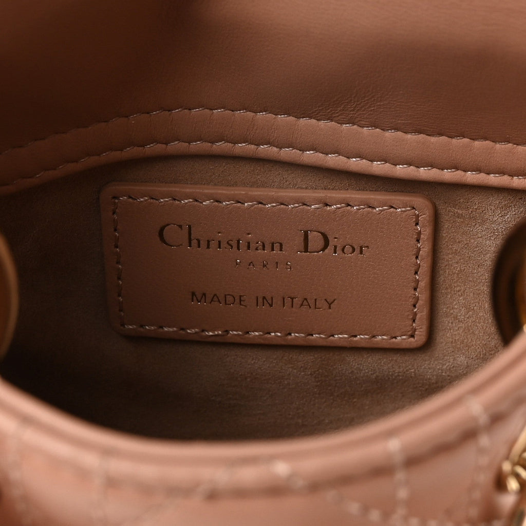 Lambskin Cannage Micro Lady Dior Rose Des Vents