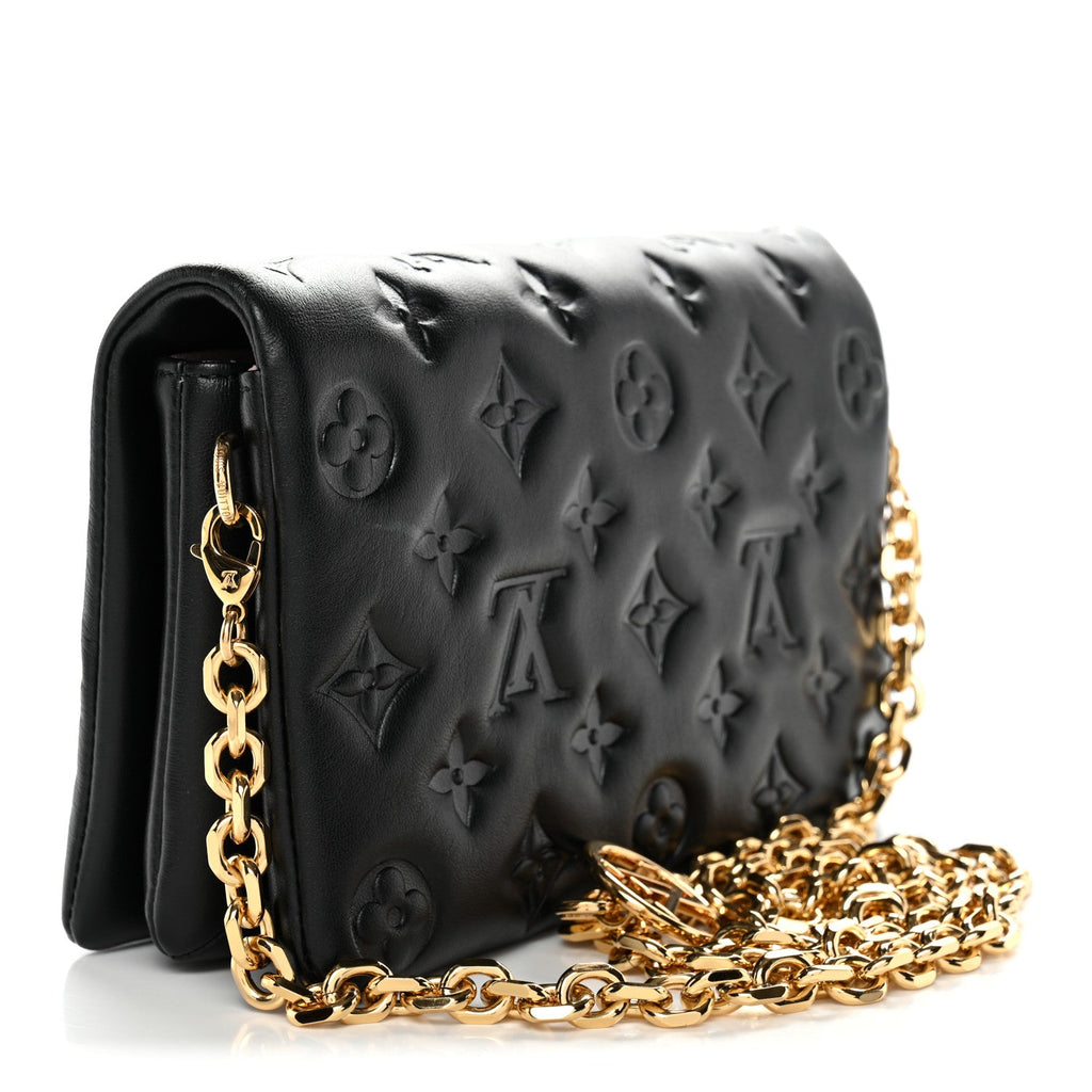 Lambskin Embossed Monogram Pochette Coussin Black