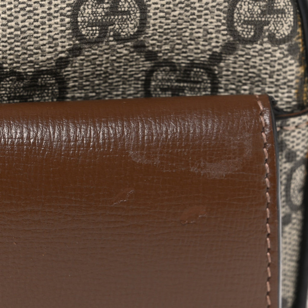 GG Supreme Monogram Small Horsebit 1955 Shoulder Bag Beige Brown Sugar