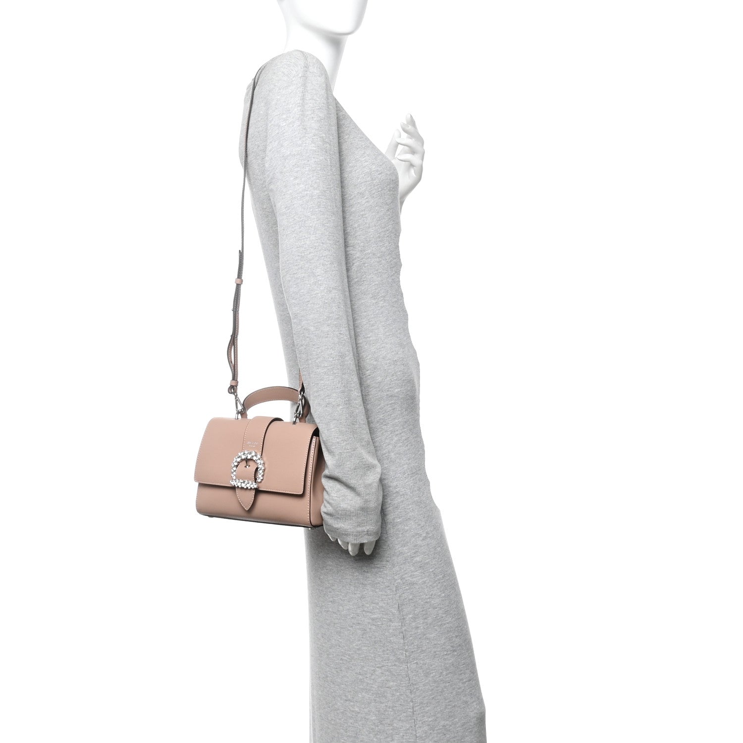 Calfskin Crystal Small Cheri Top Handle Bag  Powder Pink