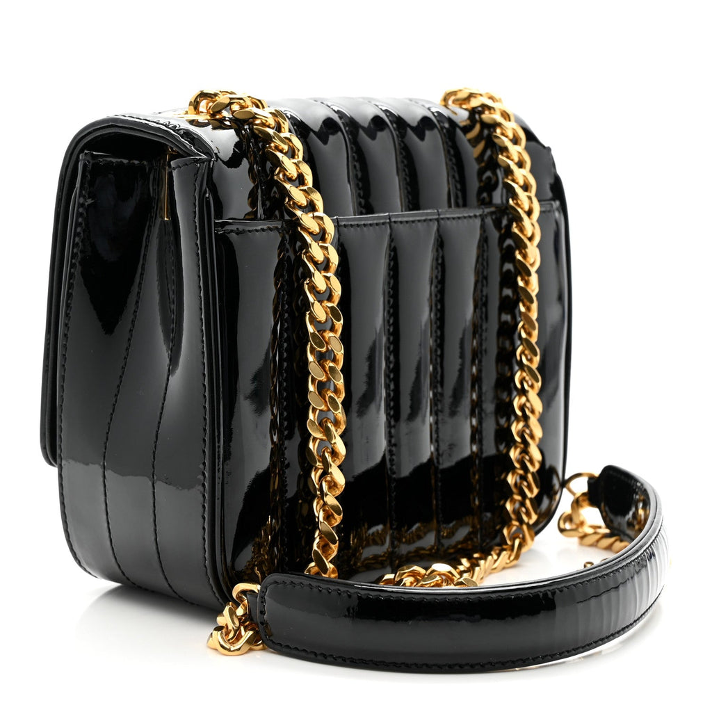 Patent Calfskin Matelasse Monogram Small Vicky Chain Bag Black