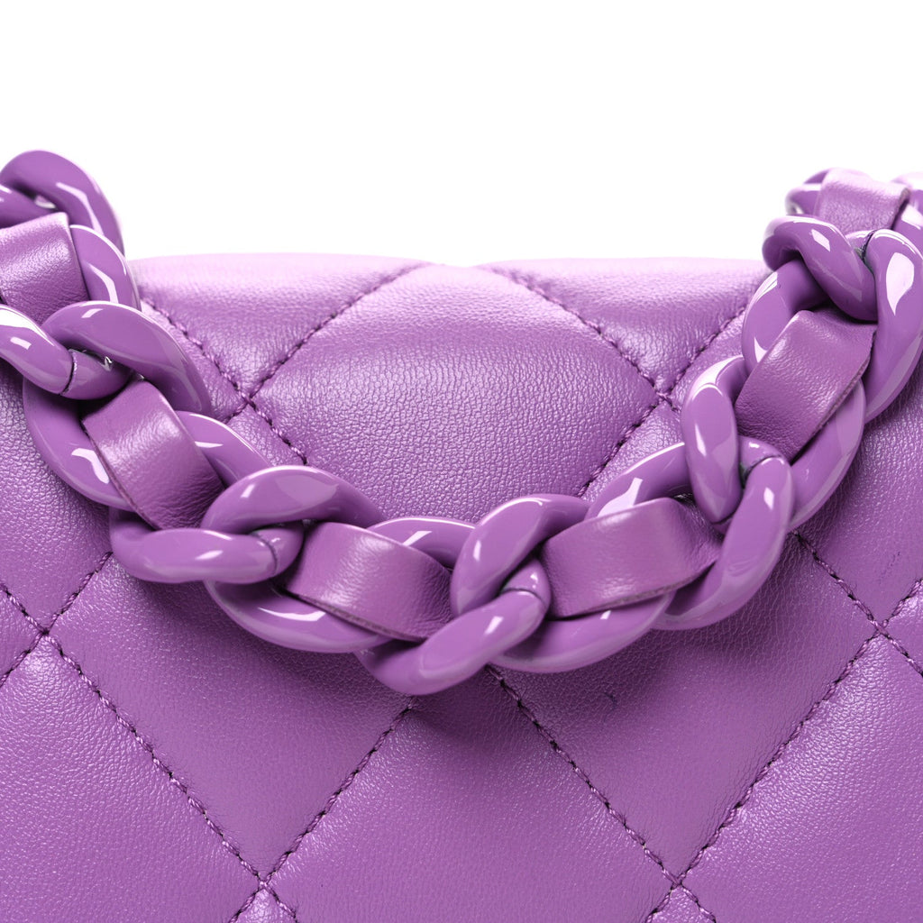 Lambskin Quilted Mini Lacquered Chain Flap Purple