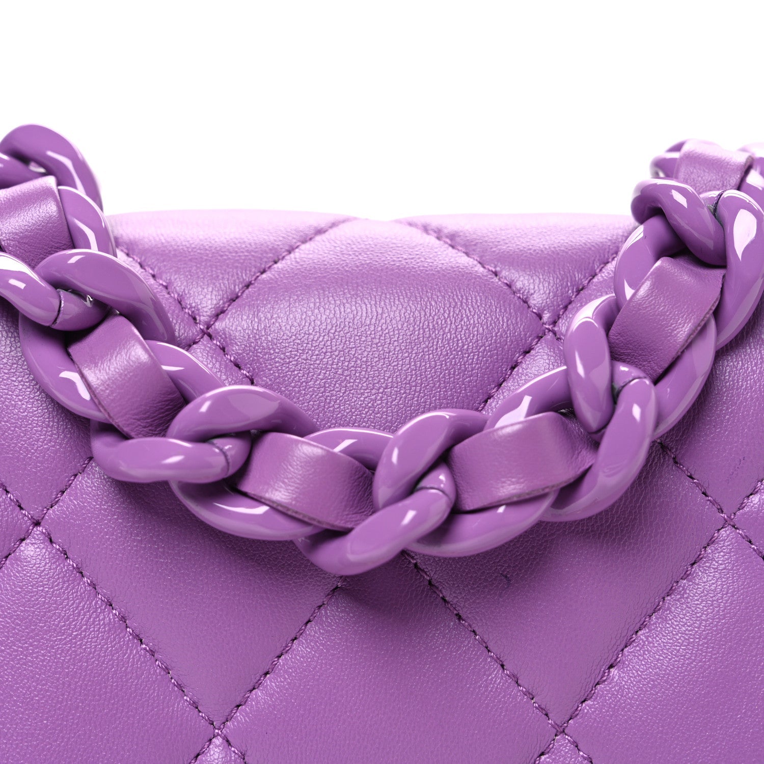Lambskin Quilted Mini Lacquered Chain Flap Purple