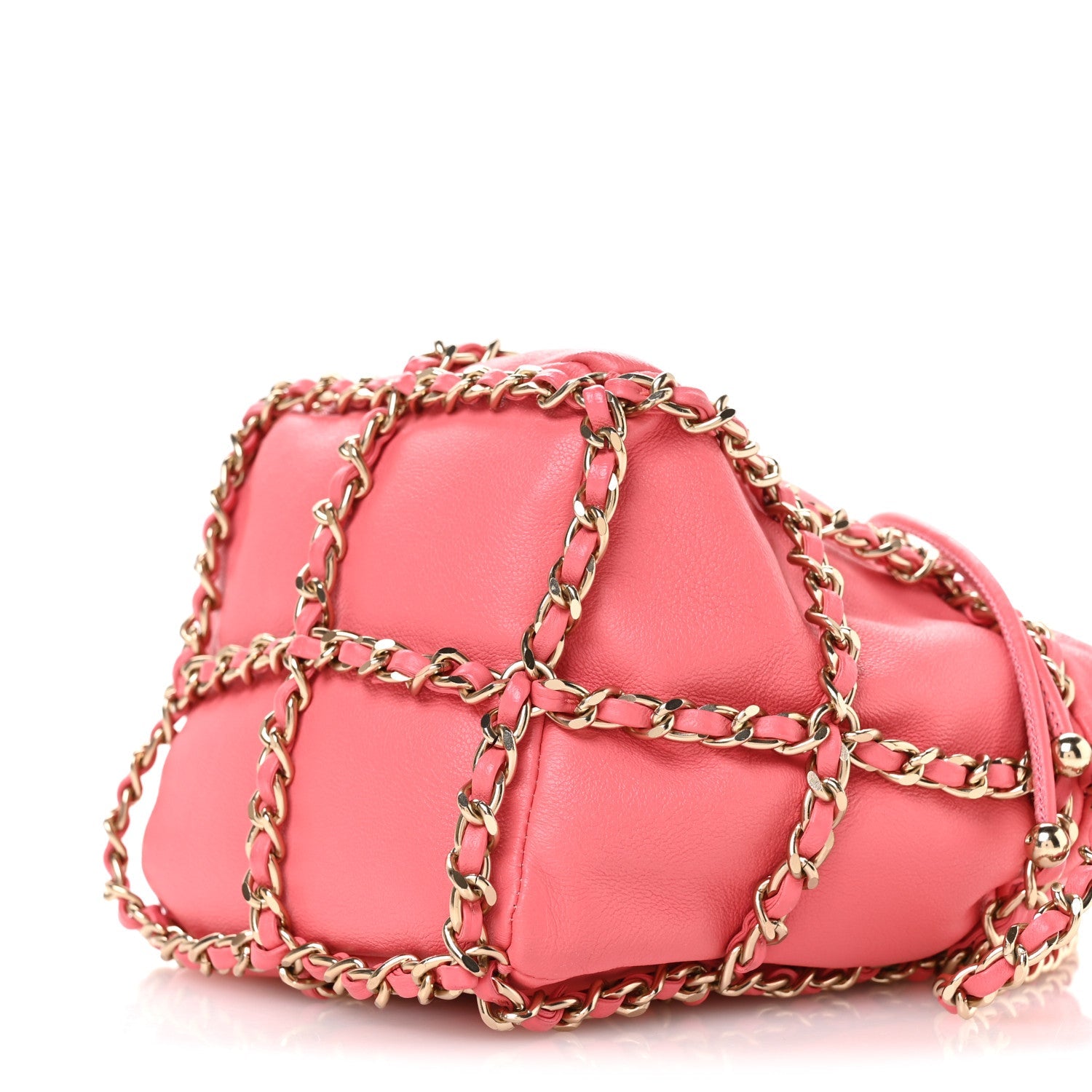 Lambskin Bucket Chain Drawstring Bag Pink