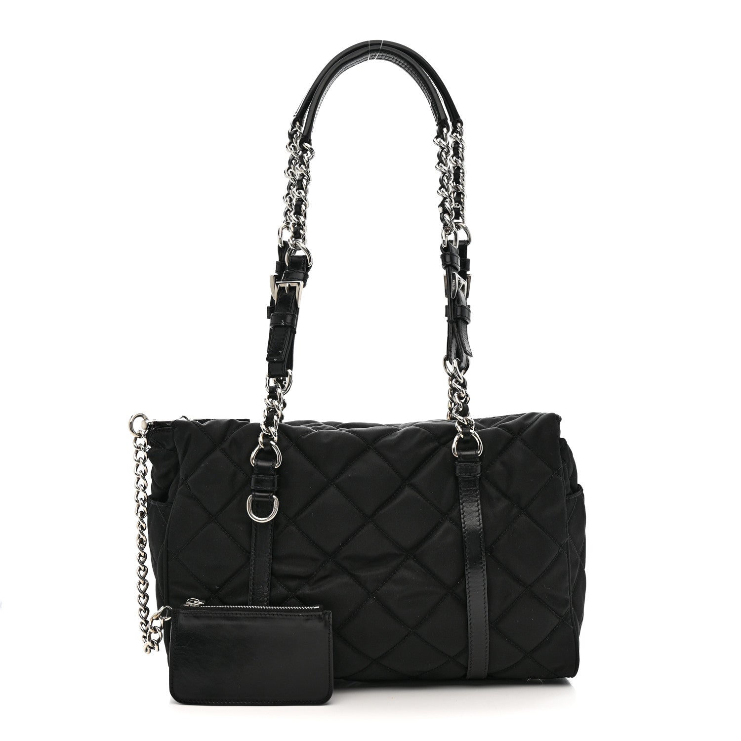 Nylon Tessuto Quilted Chain Shoulder Bag Black