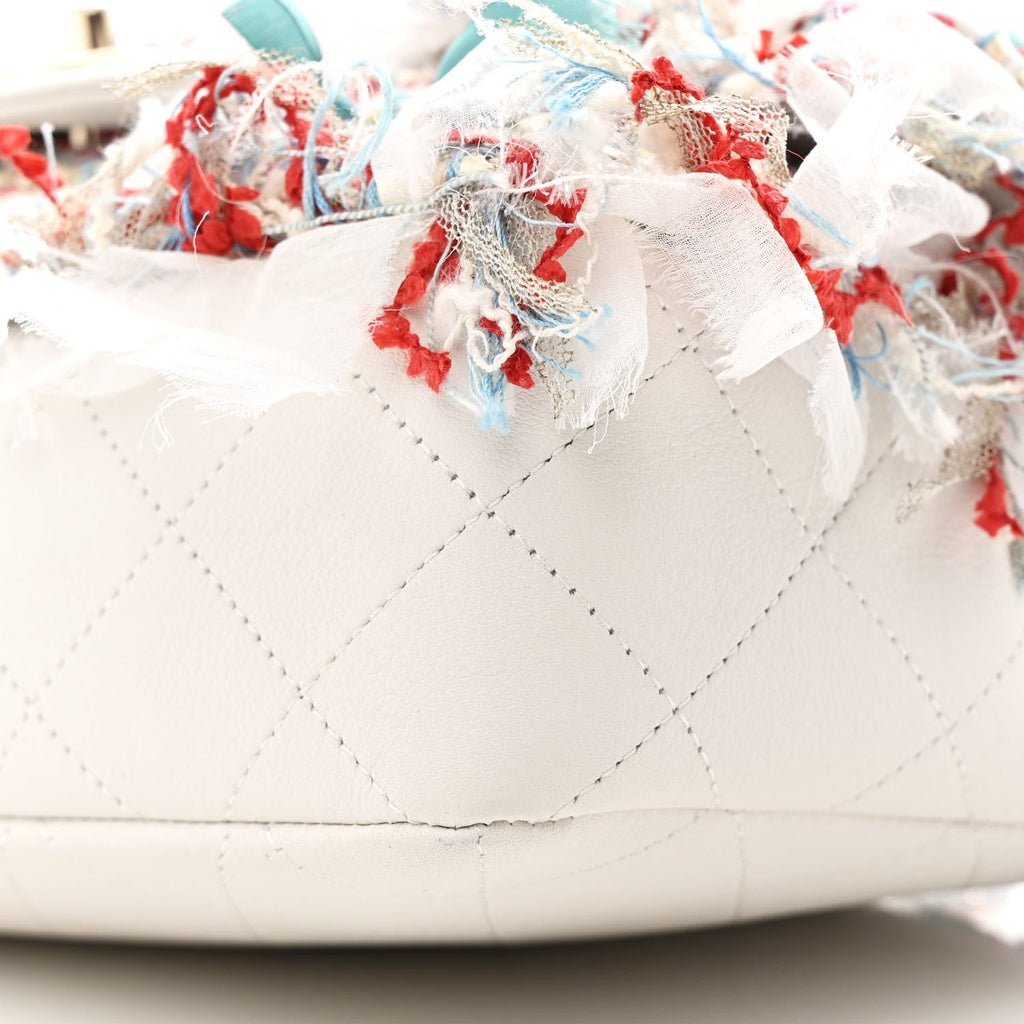 Calfskin Woven Fabric Rumbag Flap Blue White