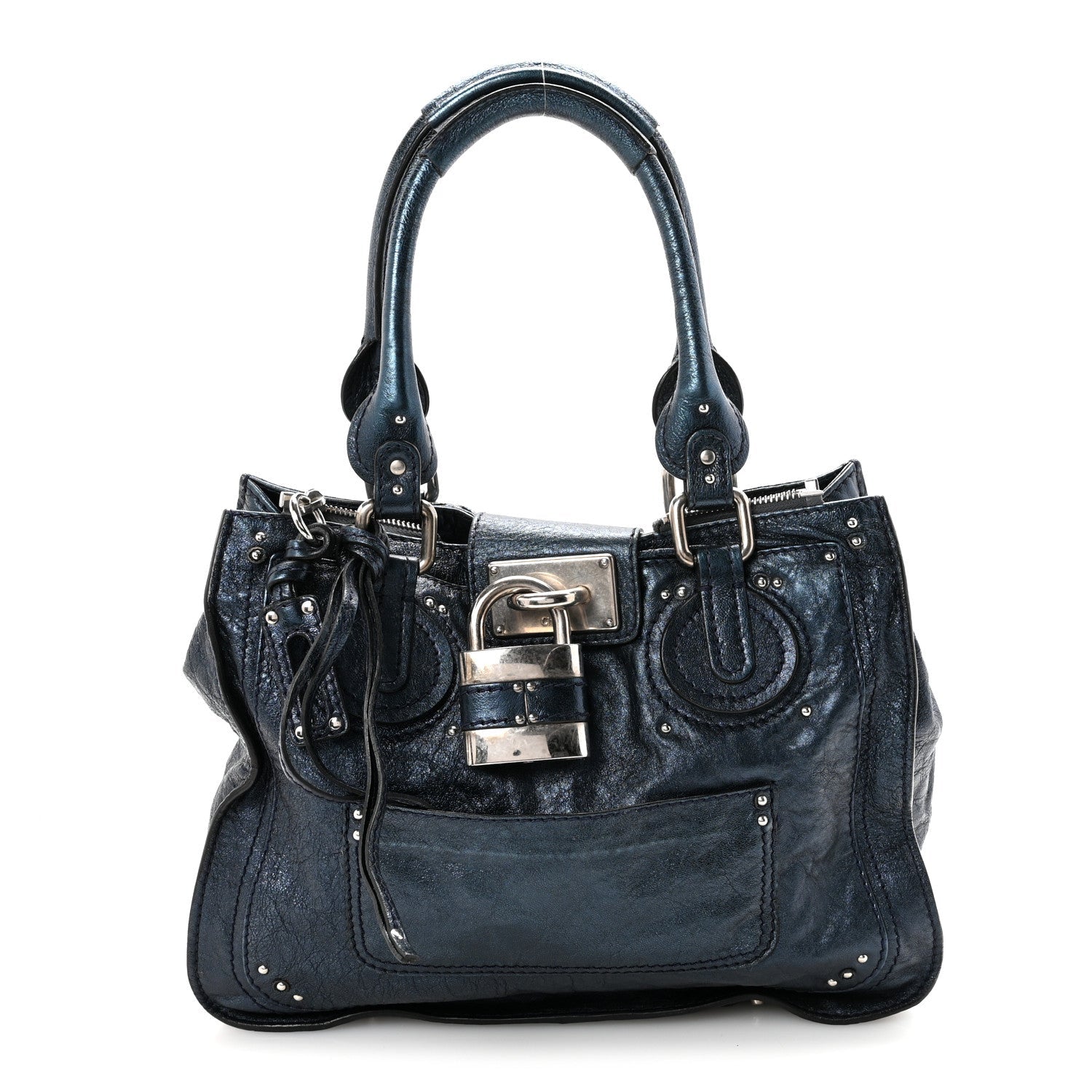 Metallic Calfskin Large Paddington Tote Blue