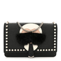 Vitello Elite Mink Fur Studded Karlito Tube Wallet on Chain Black