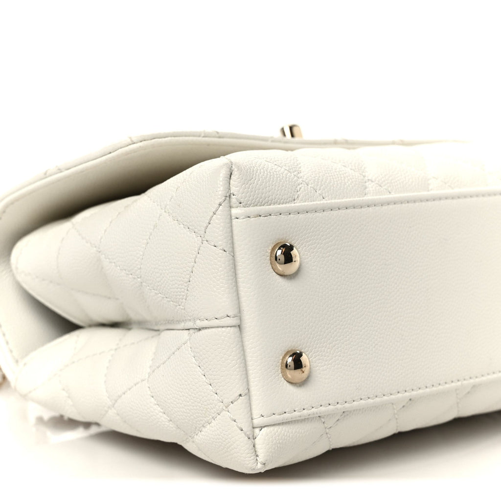 Caviar Quilted Mini Coco Handle Flap White