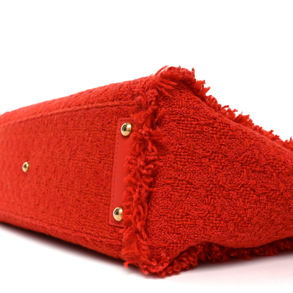 Wool Tweed Large Zipped Shopping Tote Dark Orange