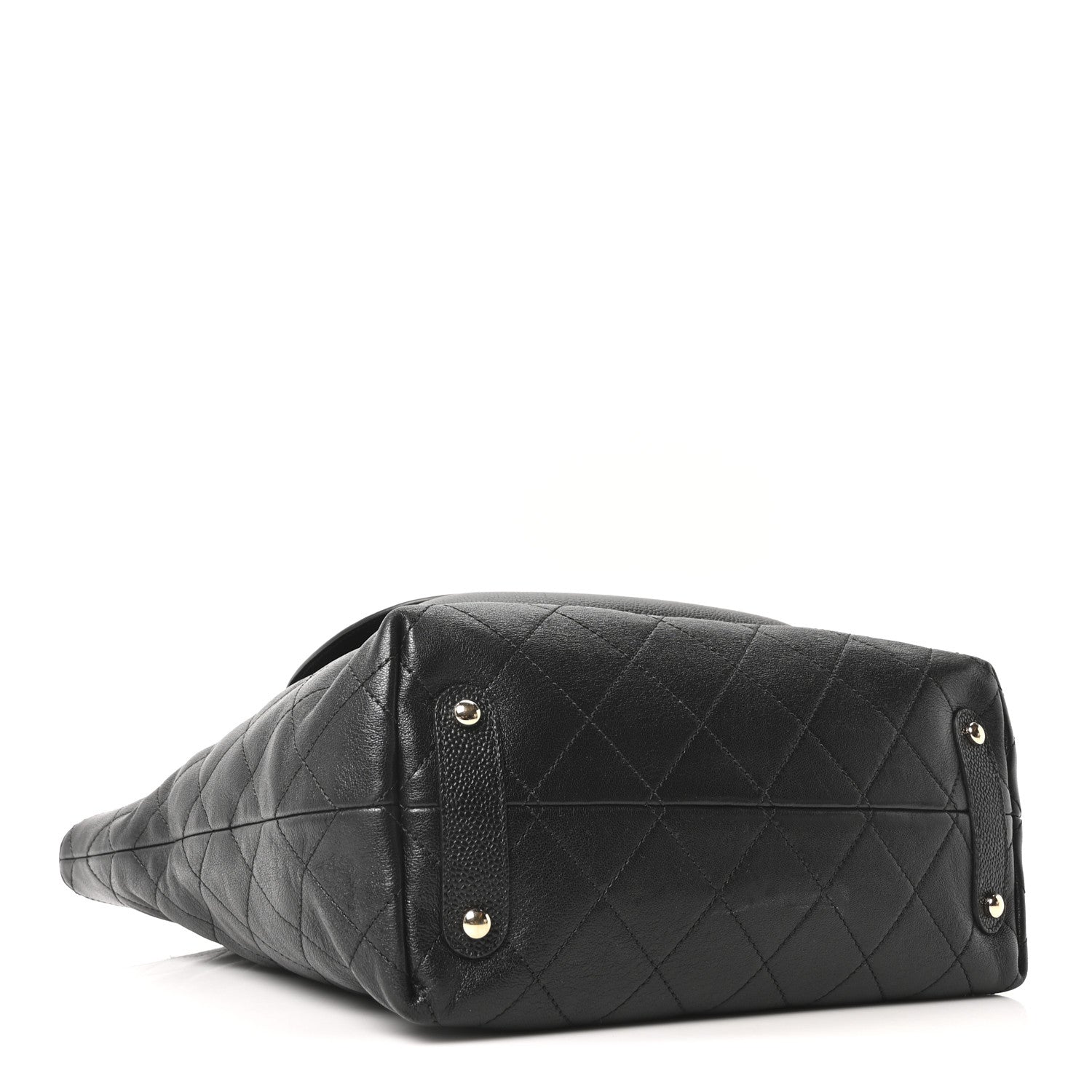 Sheepskin Caviar Quilted Medium Shopping Tote Black