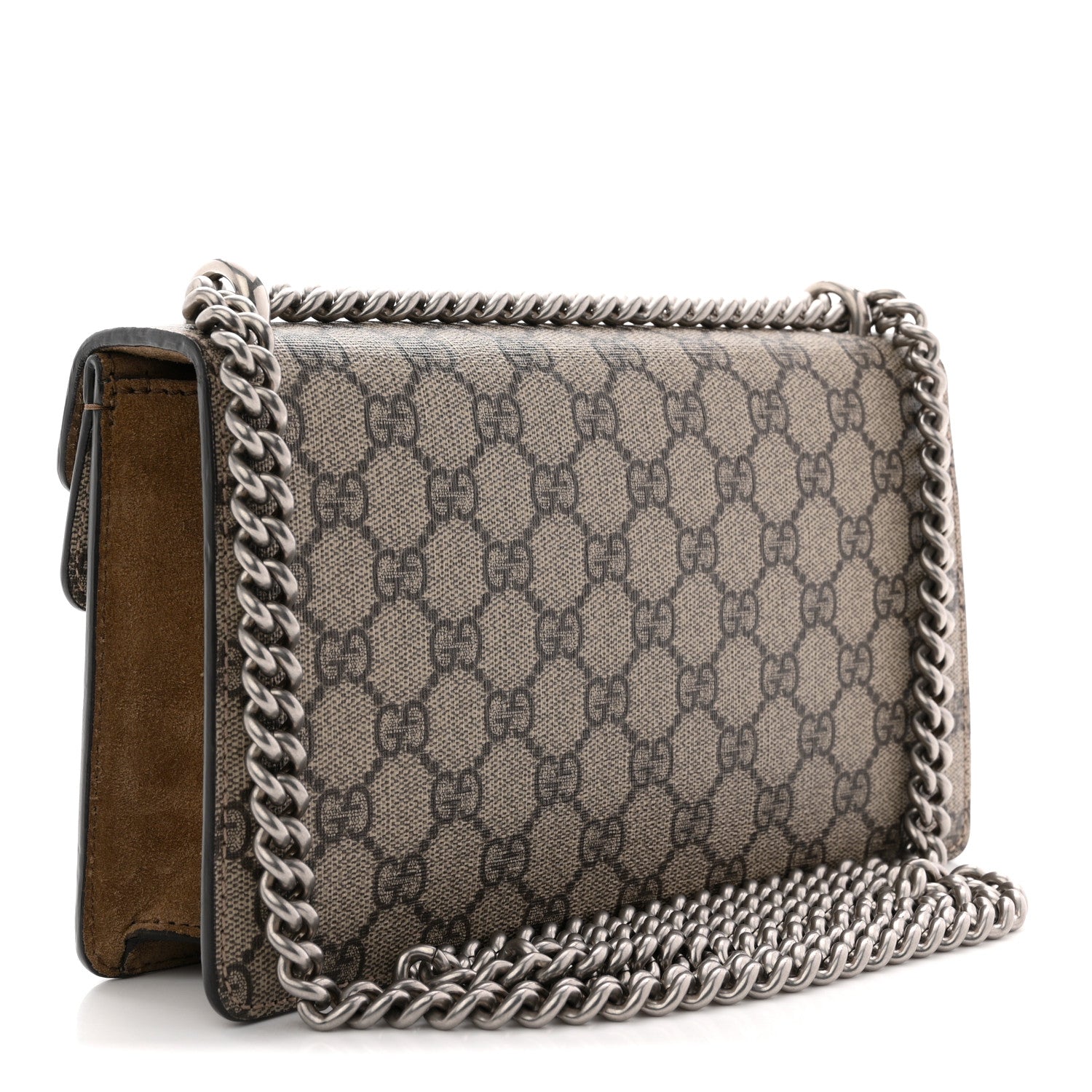 GG Supreme Monogram Suede Crystal Small Dionysus Shoulder Bag Beige Ebony Taupe