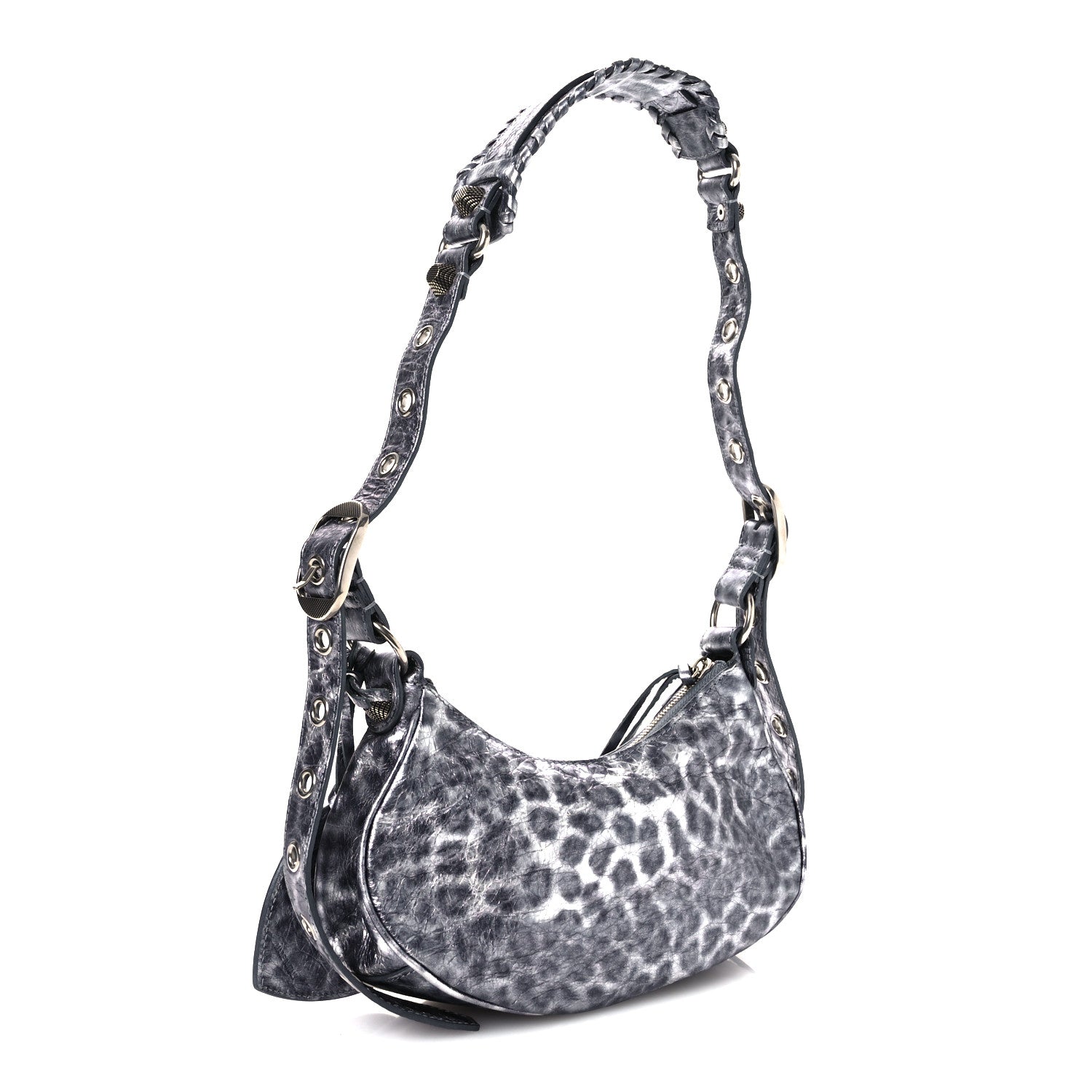 Metallic Agneau Arena Leopard Le Cagole Shoulder Bag XS Dark Grey