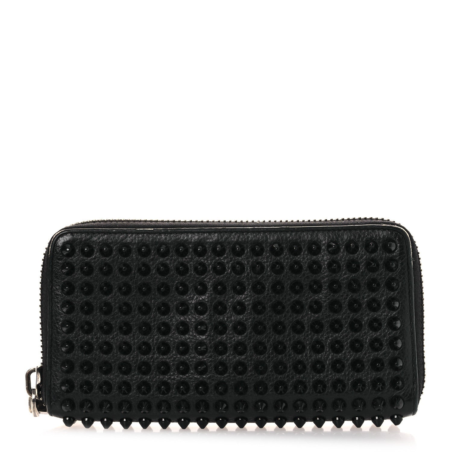 Calfskin Panettone Spiked Zip Around Wallet Black